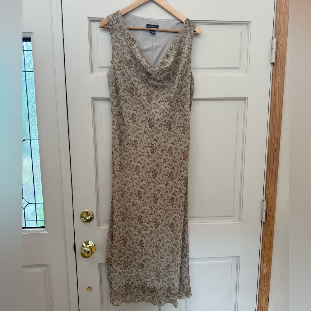 Banana Republic Silk Dress Tan Print Size 14